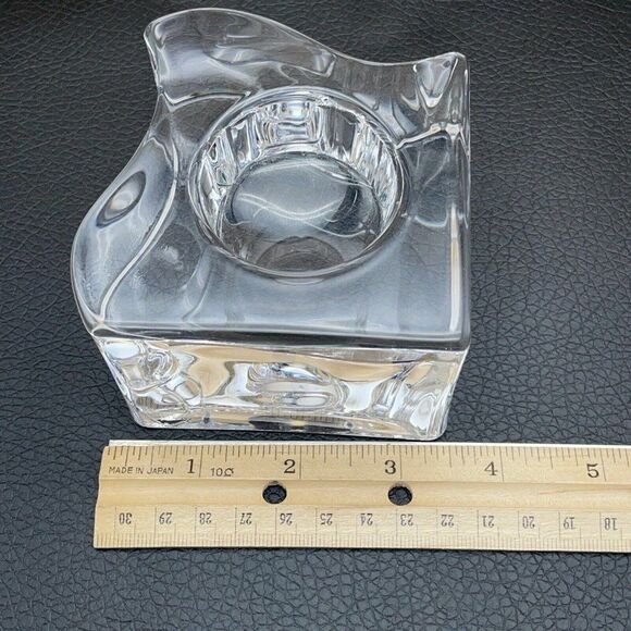 Orrefors Sweden Crystal Candle Holders Clear Heavy Puzzle Piece Votives Set of 2 - Picture 10 of 11